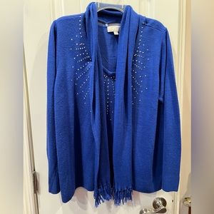 Carolyn Taylor Blue V-Neck Sweater w Scarf Sz 1x